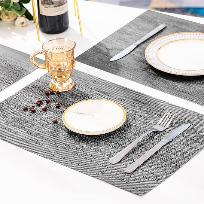Leetaltree Grey Placemats, Heat Resistant Non-Slip Place mats for Dining Table, Washable Durable PVC Vinyl Woven Table Mats (Set of 4) - Image 6