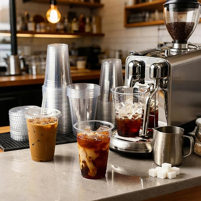 Ginkgo 100 Pack - 16 oz Clear Plastic Cups with Lids and Straws | Leak-Proof & Sturdy, Disposable Iced To Go Coffee Cups for Smoothie, Cold Beverages - Image 2