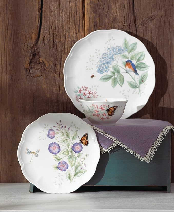 Lenox Dinnerware Set, Butterfly Meadow Flutter 12-Piece Set, Service For 4, Elegant White Porcelain, Dishwasher Safe, Chip Resistant, Plates And Bowls Sets, Home and Kitchen (Assorted, 12 Pieces) - Image 7