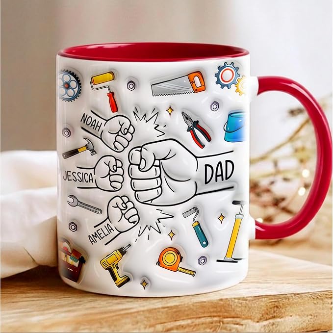 LOVELYPOD Custom Dad Mug with Kids Names, Fist Bump Coffee Mug, Fathers Day Mugs, Dad Gifts from Daughter Son, Fathers Day Presents, Personalized Coffee Cup, Custom Father Gifts - Image 5