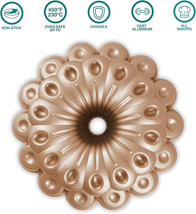 Baker's Secret Nonstick Fluted Cake Pan 10 Cups, Perfect for Fluted Cakes, Die Cast Aluminum Cake Pans, Easy Release, compatible with Fluted Cake Pans - The Cast Aluminum Collection (Marquise) - Image 3