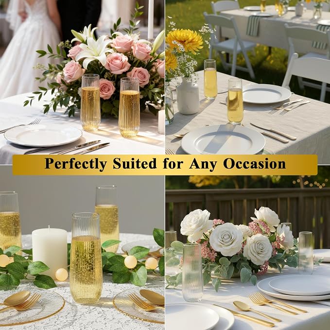Goodluck 24pack Clear Plastic Champagne Flutes,9oz Stemless Champagne Flute | Stemless Disposable Clear Plastic Toasting Glasses for Weddings, Birthday Parties, Family Gatherings, Bars etc - Image 6