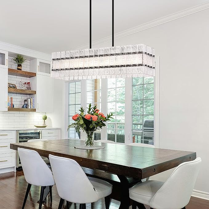 Modern Black Rectangle Water Ripple Glass Chandelier 6 Lights for Dining Room Kitchen Island Bar Living Room UL Listed L39.4 in - Image 7