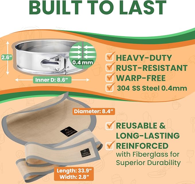 Springform Pan 9 Inch, Stainless Steel with 2 NON-STICK SILICONE LINERS | DISHWASHER SAFE and Non Toxic Materials, No Coating Peeling, REUSABLE LINERS - Skip the Parchment, Great For Cheesecakes - Image 6