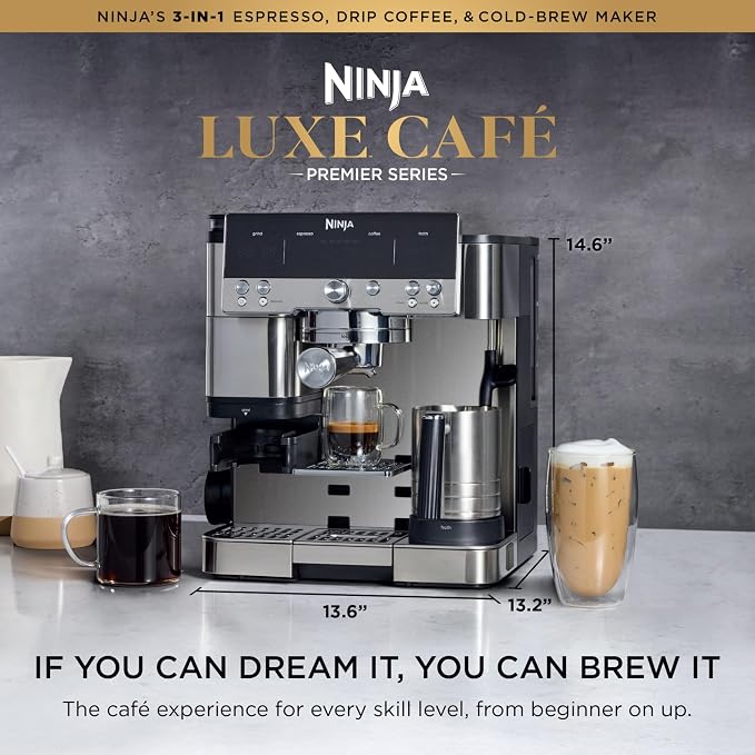 Ninja Luxe Café Premier 3-in-1 Espresso Machine, Drip Coffee, & Cold Brew | Built-in Grinder, Hands-Free Milk Frother, and Assisted Tamper for Cappuccinos & Lattes, Stainless Steel, ES601 - Image 2