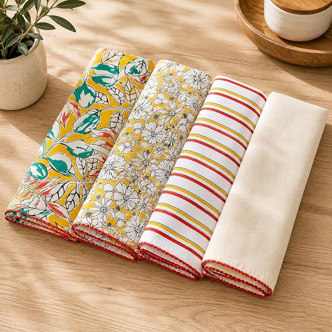 TARAN LIVING Printed Cotton Kitchen Towels – Set of 4 Soft & Absorbent Dish Towels with Hanging Loops (18x28 in) - Image 9