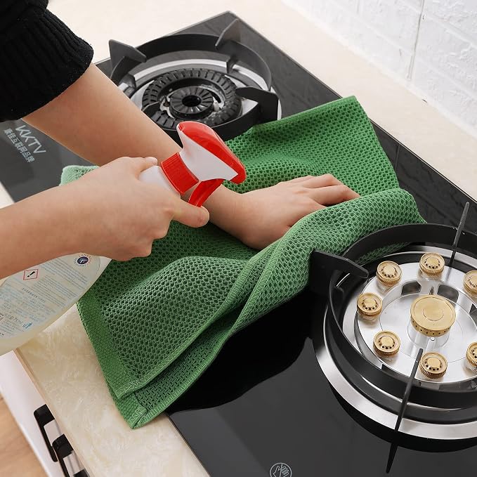 Homaxy 100% Cotton Waffle Weave Kitchen Dish Towels 4-Pack, Grass Green | 13 x 28 Inches, Ultra Soft Absorbent Dish Towels, Quick Drying Cleaning Towels - Image 5