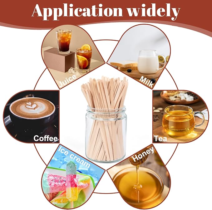 ANTETOK Wooden Coffee Stirrers - Coffee Stir Sticks 5.5 Inch,800pcs Disposable Swizzle Sticks,Swizzle Drink Sticks for Coffee,Tea,Cocktail and Hot Chocolate - Image 6