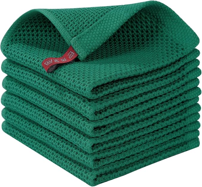 Homaxy 100% Cotton Waffle Weave Kitchen Dish Cloths 6-Pack, Dark Green | 12 x 12 Inches, Ultra Soft Absorbent Dish Towels, Quick Drying Dish Rags with Hanging Loop by Homaxy