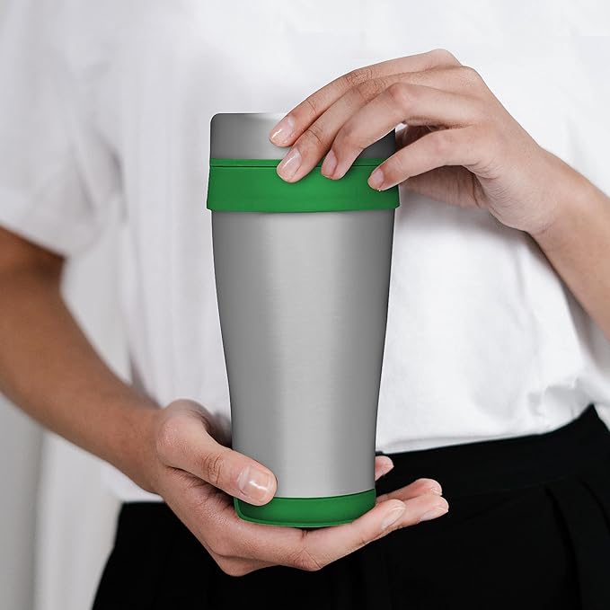 DISCOUNT PROMOS Insulated Stainless Steel Travel Mugs 16 oz. Set of 10, Bulk Pack - Perfect for Coffee, Soda, Other Hot & Cold Beverages - Green