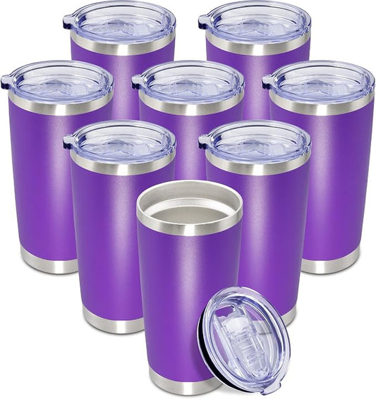 20oz Tumbler Insulated Coffee Tumblers with Lid Stainless Steel Purple 8P | 20 oz Tumblers Double Wall Insulated Vacuum 20oz Coffee Mug Leak Proof Tumblers with Lid Powder Coated - Purple 8 Pack by AEPDTD