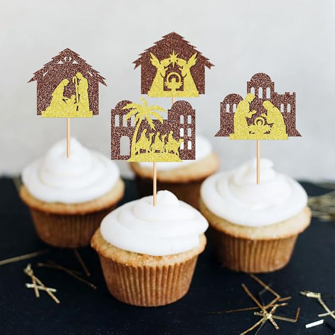 24PCS Christmas Nativity Cupcake Toppers Jesus Birthday Merry Christmas Cupcake Picks For Nativity Scene Religions Chirstmas Decoration Party Decoration - Image 5