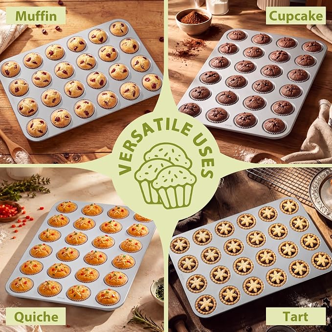 TeamFar Mini Muffin Pan, Stainless Steel 24-Cup Muffin Tin for Baking- 2PCS | Small Cupcake Pan Tray for Egg Bites Mini Cakes Quiches, Brunches Parties Birthday Treats, Healthy & Sturdy, Dishwasher Safe - Image 7