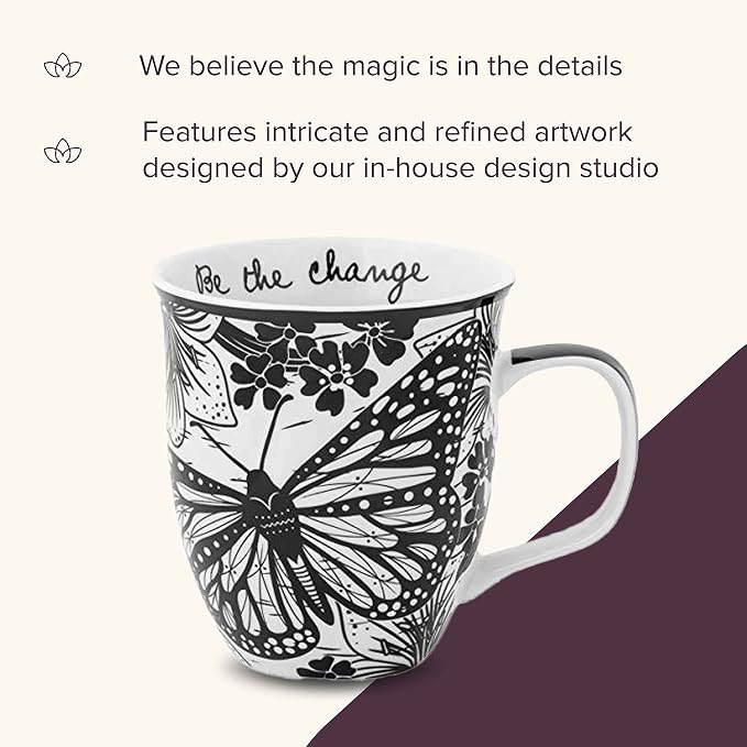 Karma Gifts 14 oz Black and White Boho Mug Butterfly - Cute Coffee and Tea Mug - Ceramic Coffee Mugs for Women and Men - Image 4