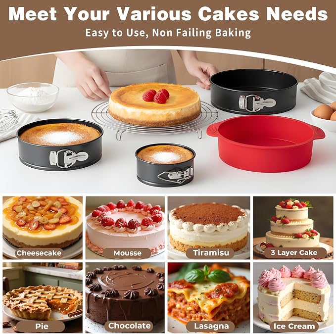 Nonstick 4 7 9 Inch Springform Pan Cheesecake Pan with Protector | Leakproof Spring Form Pan for Cheesecake, Spring Cheese Cake Pans for Baking with Removable Bottom and 50Pcs Parchment Paper - Image 6