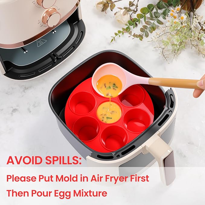 CAKETIME Silicone Muffin Pan for Air Fryer Oven, Nonstick 7-Cup Red | Food-Grade, For Egg Bites, Muffins, Cupcakes, Mini Quiche, 1 Pack - Image 3