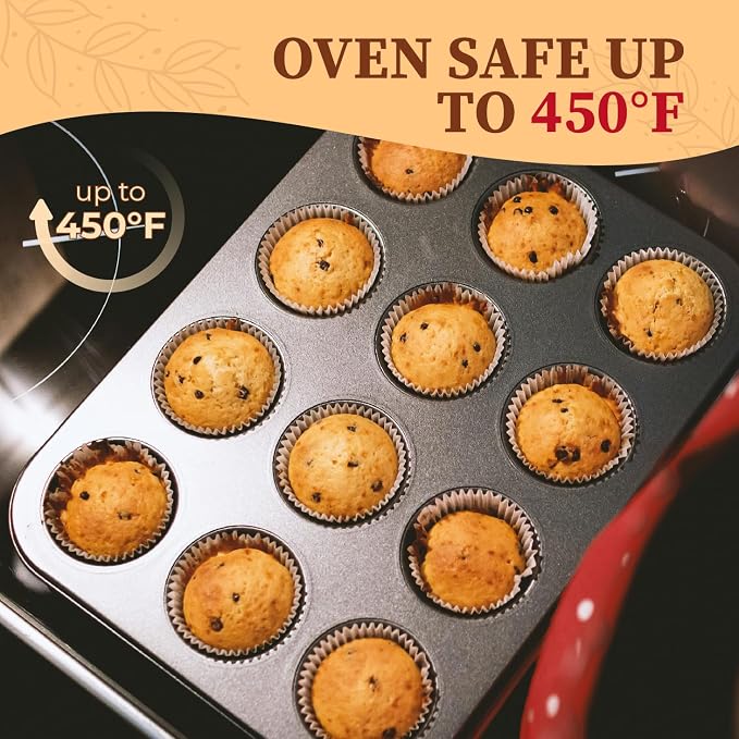 CARTMAN 12-Cup Muffin Pan & 200 Liners, Nonstick Carbon Steel Cupcake Tin | Includes 200 liners, durable carbon steel, nonstick release, for cupcakes, muffins, egg bites, brownies, oven safe 450°F - Image 7