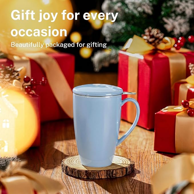 Sweese 15 OZ Porcelain Tea Mug with Infuser and Lid, Loose Leaf Tea Cup, Gifts for Tea Lover, Lilac - Image 6
