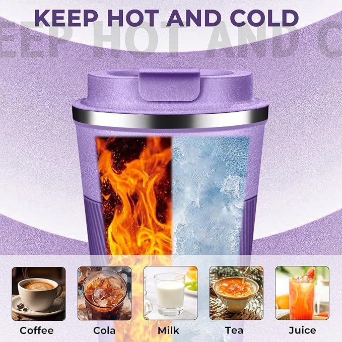 Insulated Coffee Tumbler 17 oz, Stainless Steel Coffee Mug with Lids, Travel Coffee Mug Leak Proof, Double Wall Vacuum Insulated Reusable Coffee Cup, Keep Drinks Hot and Cold (Lavender, 17 Ounces) - Image 5