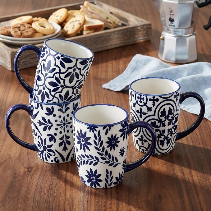 glowworm Coffee Mugs, 16 Ounce Ceramic Coffee Cups Set of 4, Blue & White | Large Latte Cups with Handle for Tea, Mocha, Milk, Perfect for Family Kitchen & Holiday Gifts, Dishwasher & Microwave Safe - Image 6