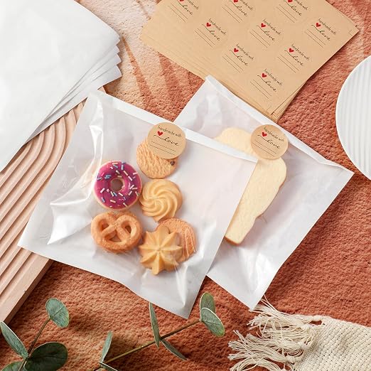 Outus 400 Pcs Cookie Packaging Bags with Seal, 7.1 x 7.5 Inch Bakery Pastry Bags with Window, Heat Sealable Grease Resistant Paper to Go Bake Sleeves for Gift Giving Donut Bread Sandwich (White) - Image 5