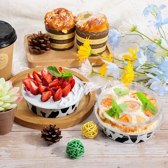 Beasea 4” 20 Pack Mini Tart Pans With Lids, Cow Print Aluminum Pie Pan 8 Oz Pie Pan Tin Tart Cupcake Disposable Pans for Pizza Pies Quiche - Image 6