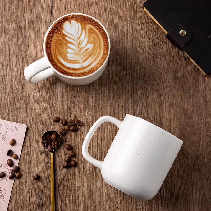 AmorArc 14oz Coffee Mugs Set of 6, Speckled Ceramic Coffee Mugs with Large Handle & Wavy Rim for Latte/Hot Cocoa/Tea, Coffee Cups for Men Women. Oven, Dishwasher&Microwave Safe, Speckled White - Image 3