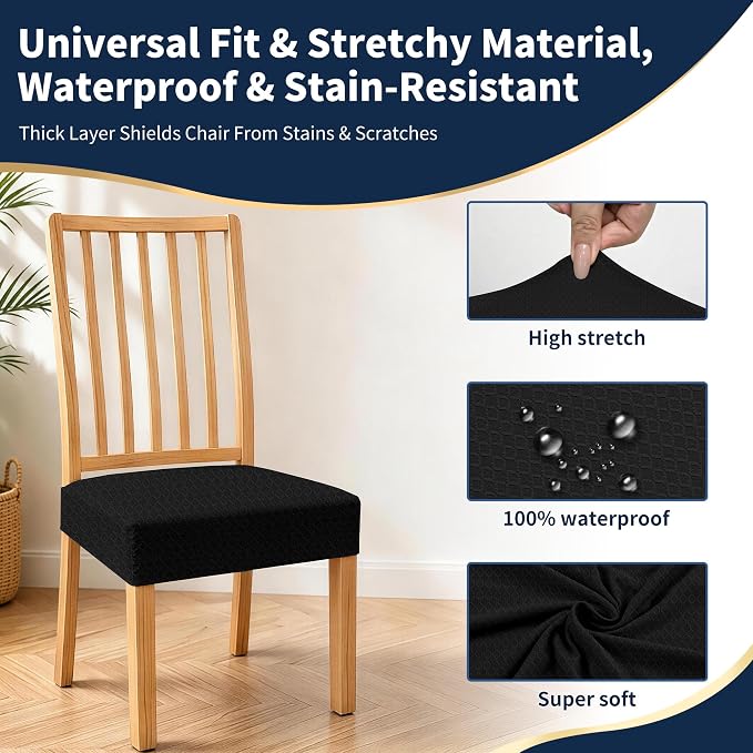 BIETYONE Waterproof Dining Chair Covers, Stretch Seat Protector, Washable | 4 Pack, Waterproof, Spill Resistant, Washable, Stretch Fit, Easy Clean Chair Protector - Image 4