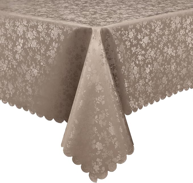 Smiry Rectangle Waterproof Heavy Duty Vinyl Tablecloths, 60 x 120 Inch | Wipeable Washable Floral Embossed Table Cover for Kitchen and Dining Room, Indoor & Outdoor Use, Taupe by Smiry