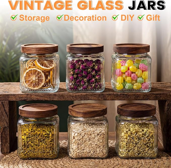 6 Pcs Vintage Glass Storage Jar with Lid 17 oz Glass Containers Stylish Ribbed Pattern Airtight Kitchen Jars Candy Jar for Food Cookies Candy Coffee Tea Beans Grains Storage - Image 7