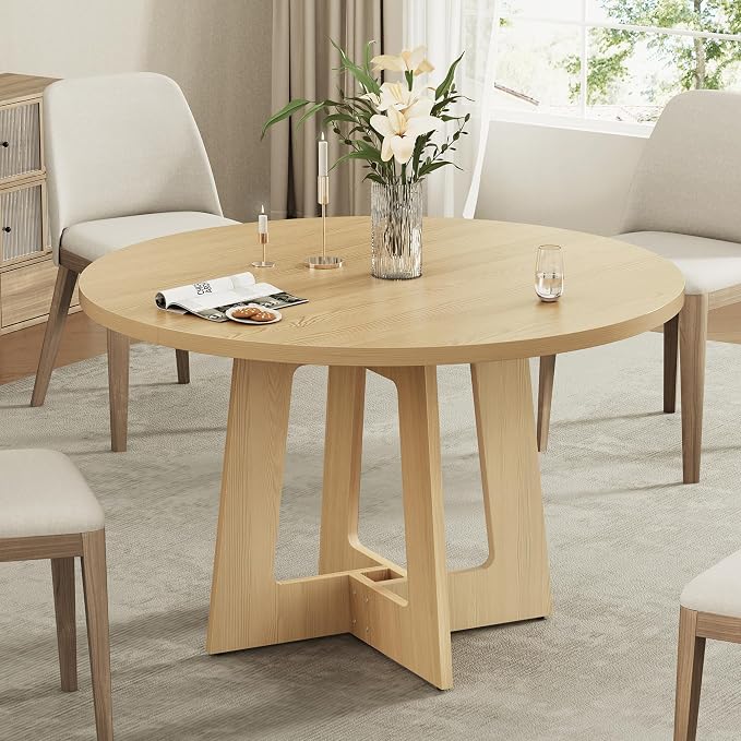 Round Dining Table for 4, Farmhouse Kitchen Table, Wooden Circle Table, 300lb Capacity & Easy Assembly for Home Dining Room Kitchen Living Room (Natural Oak) by Sanyz