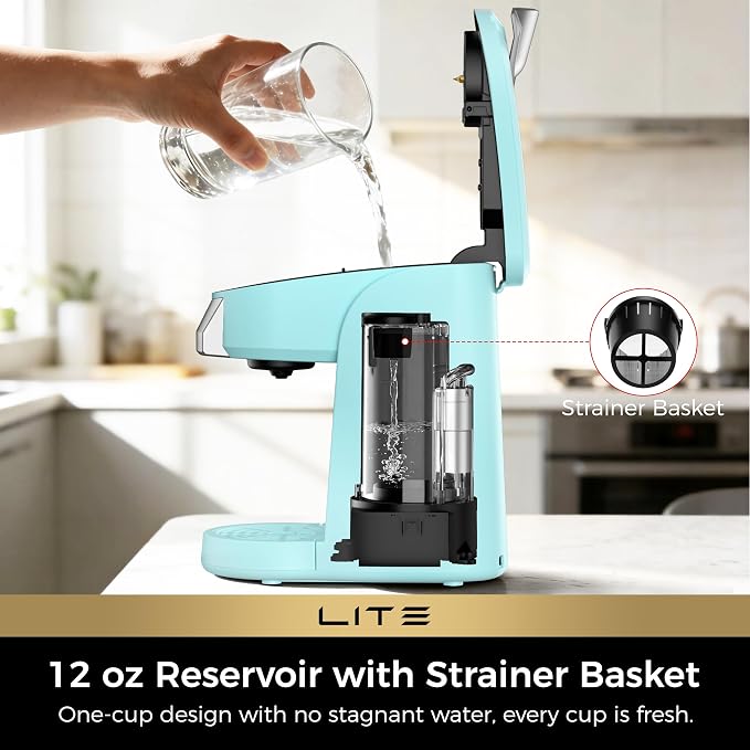 CHULUX Lite Single Serve Coffee Maker for K Cup with One Touch Brew, Cyan | Boiler Fast Heating System, Unique Split-Flow Nozzle, Designed for Standard Mugs, 5 to 12 oz Brew Sizes, Single Cup Reservoir - Image 2