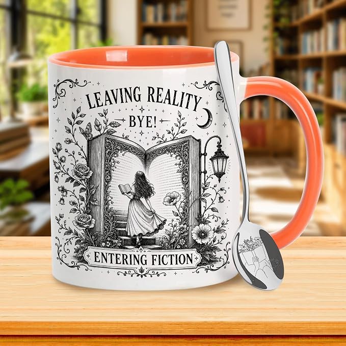 Hyturtle Book Mug with Spoon Gifts for Book Lovers on Birthday, Christmas | Bookish Cup Gifts for Women, Reading Themed 11oz ceramic Mug, Vivid double-sided fade-resistant print, Comfort grip handle - Image 2