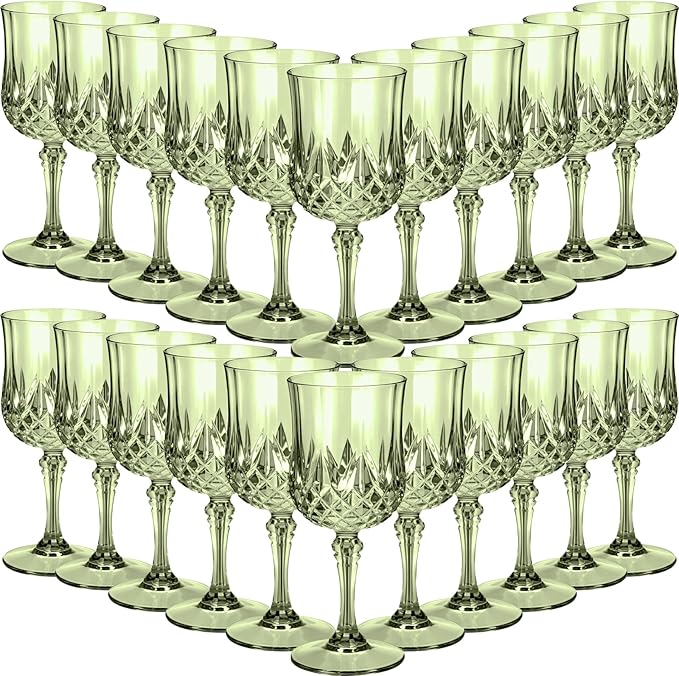 Sliner 48 Pcs 7oz Plastic Vintage Wine Glasses Drinking Goblets Unbreakable Crystal Water Glassware Reusable Diamond Champagne Flutes Cups for Wedding Banquet Birthday Party Supplies (Green) by Sliner