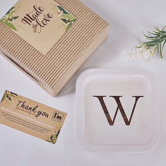I'm Wooden Personalized Letter Catchall Valet Tray Trinket Dish Jewelry Tray Key Bowl Decorative Plate Organizing Ring Earrings Necklaces Bracelet Watch Coins Wallet Holder (6"x6" Sq White W)