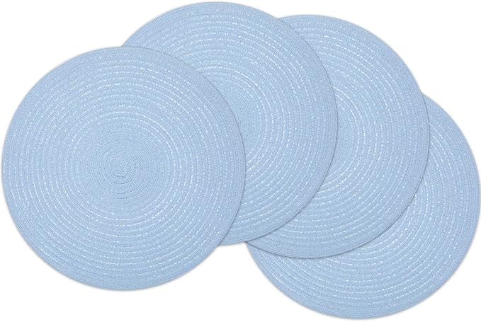 SHACOS Round Braided Placemats Set of 4 Washable 15 inch Round Non Slip Table Place Mats for Dining Tables (Light Blue, 4) by SHACOS