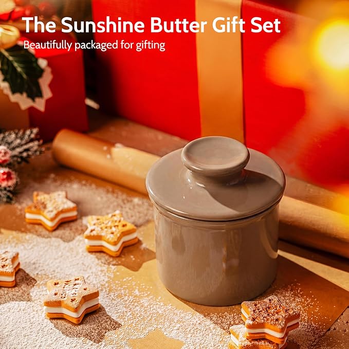 Sweese Counter with Water Line for Fresh Spreadable Butter - French Butter Keeper with Lid - Housewarming Gift For The One Who Has It All - Latte Brown - Image 2