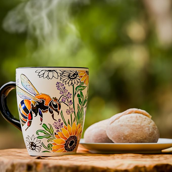 Color Changing Bee Coffee Mug 12oz – Heat Sensitive Ceramic Cup with Floral Reveal – Bee and Sunflower Gifts for Women, Unique Coffee Mugs, Christmas Holiday Gift, Perfect for Coffee, Tea or Cocoa - Image 3