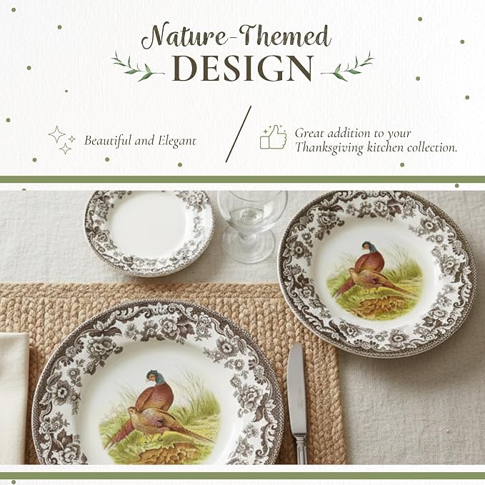Spode Woodland Pheasant Luncheon Plate - 9" Fine Earthenware Plate with British Flowers Border, Rustic Game Bird Design - Dishwasher, Microwave, Oven & Freezer Safe - Made in England (Pack of 2) - Image 3