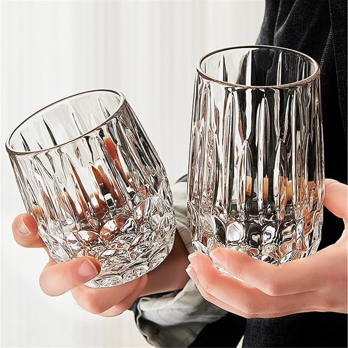 Water Glasses Textured Crystal Glass Cups, 2 Size Clear Fancy Glassware for Cocktail Tea Water Beer Soda Beverages for Home Kitchen，Bruin Small - Image 3