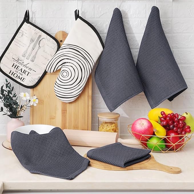 Homaxy 100% Cotton Waffle Weave Kitchen Dish Cloths 18-Pack, Dark Grey | 12 x 12 Inches, Ultra Soft Absorbent Dish Towels, Quick Drying Dish Rags with Hanging Loop - Image 6