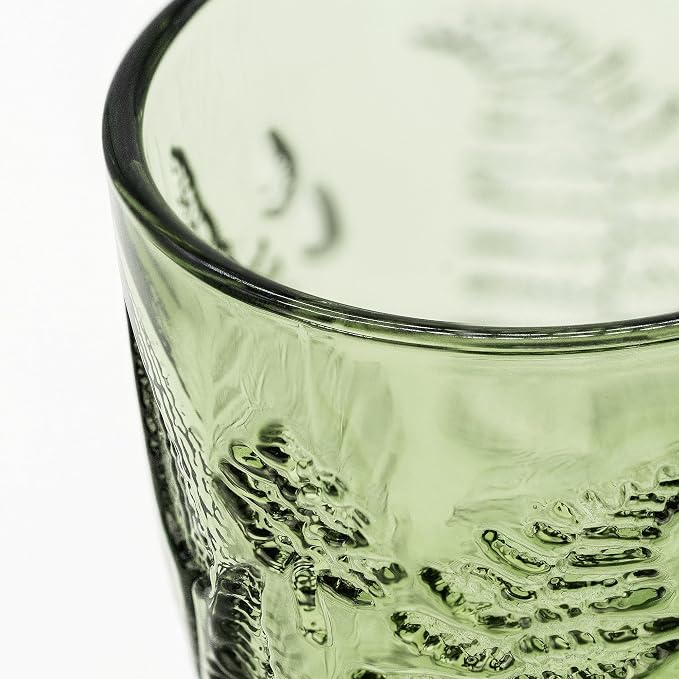 Green Drinking Glasses Set of 8, 16 oz Glass Cups, Vintage Fern Glassware | Hand-Pressed, Dishwasher Safe, Boho Leaf-Textured Drinkware, Colored Embossed Highball Tumblers for Water, Retro Kitchen Gift - Image 6