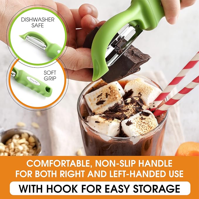 Spring Chef Swivel Vegetable Peeler for Kitchen w/Soft Grip Handle, Green | Premium Potato Peeler w/ Ultra Sharp Stainless Steel Blades, Multifunctional Veggie Peeler for Apple, Carrot, Cucumber, Fruit - Image 6