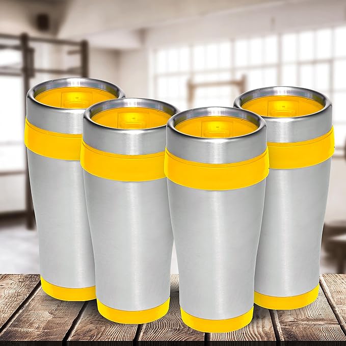 DISCOUNT PROMOS Insulated Stainless Steel Travel Mugs 16 oz. Set of 10, Bulk Pack - Perfect for Coffee, Soda, Other Hot & Cold Beverages - Yellow