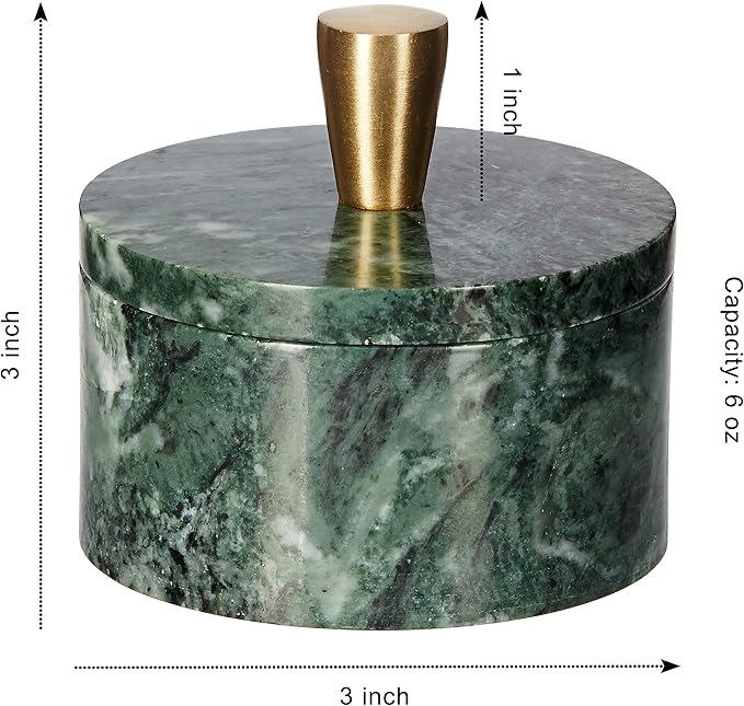 Queenza Green Marble Salt Cellar with Lid & Brass Knob - Natural Marble Spice Container for Kitchen Countertop, Gourmet Salt Holder, Small Decorative Storage Box, Gift for Home Chef - Image 3
