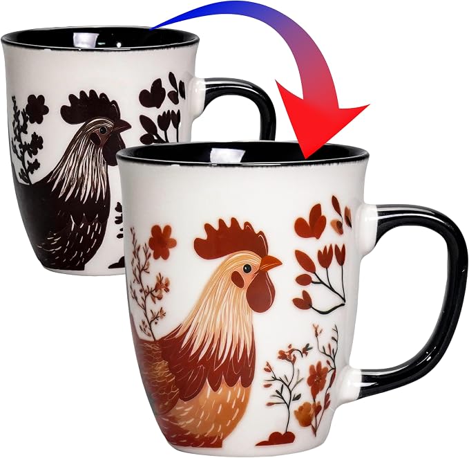 Chicken Mug - 16oz Farmhouse Heat Sensitive Cup, Rooster Tea Mugs for Kitchen, Novelty Coffee Mugs for Women, Chicken Themed Gifts for Christmas by Asmwo