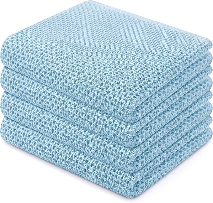 Homaxy 100% Cotton Waffle Weave Kitchen Dish Towels 4-Pack, Sky Blue | 13 x 28 Inches, Ultra Soft Absorbent Dish Towels, Quick Drying Cleaning Towels by Homaxy