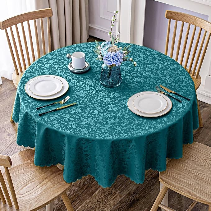 Smiry Round Waterproof Heavy Duty Vinyl Tablecloths, 70 x 70 Inch | Wipeable Washable Floral Embossed Table Cover for Kitchen and Dining Room, Indoor & Outdoor Use, Emerald Green by Smiry