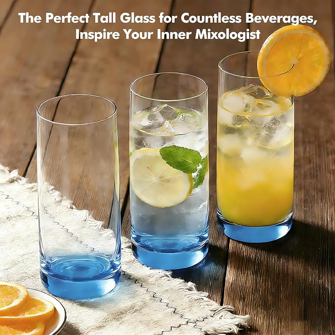 Blue Highball Glasses Set of 6,13oz Drinking Glass Cups for Mixed Drink Cocktail, Beer, Mojito, Water and Juice,Thick Tall Crystal Glassware for Kitchen, Restaurant, Home Bar and Parties - Image 6