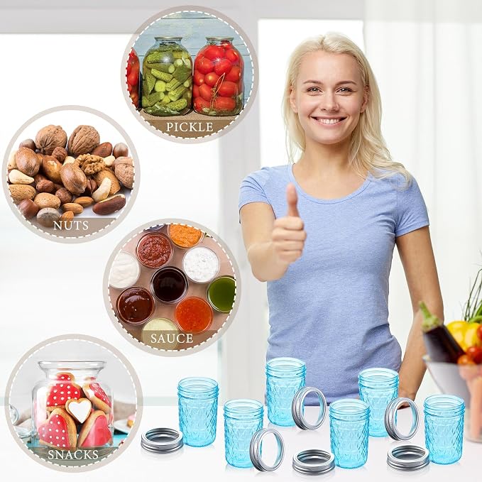 Zhehao 12 Pcs 8 oz Colored Mason Jars with Lids, Mini Regular Mouth Canning Jelly Honey Jars for Wedding Shower Favors DIY Candle Holding Spice Jam Fruit Smoothie Salad Dressing Ketchup(Light Blue) - Image 7
